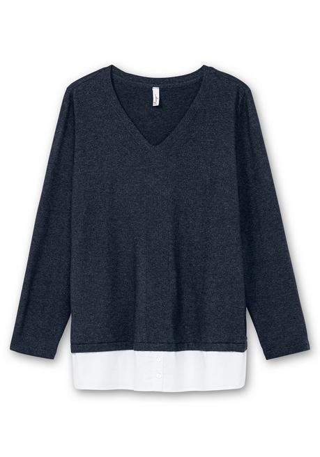 sheego Pullover im Lagenlook, mit Blusenbesatz - tiefblau meliert sheego Zeitbegrenzte Promotion