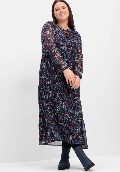 sheego Chiffonkleid in Maxilänge, mit Alloverprint - tiefblau gemustert sheego Bis zu 60% Rabatt