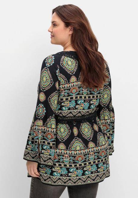sheego by Joe Browns Longbluse im Ethno-Stil, mit Crochet-Spitze - schwarz gemustert sheego Vierteljährliche Förderung