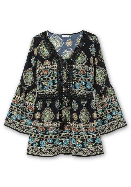 sheego by Joe Browns Longbluse im Ethno-Stil, mit Crochet-Spitze - schwarz gemustert sheego Vierteljährliche Förderung