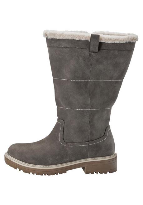 sheego Weitschaftstiefel in Veloursleder-Optik - taupe sheego Bis zu 55% Rabatt