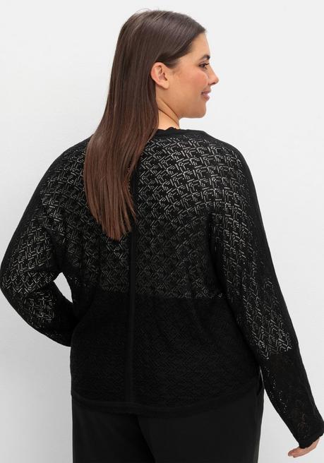 sheego Kurze Ajour-Strickjacke mit Knopfverschluss - schwarz sheego Discount Store für neue Produkte