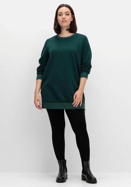 sheego Sweatshirt mit Steppmuster und seitlichen Zippern - tiefgrün sheego Nur noch ein Tag übrig