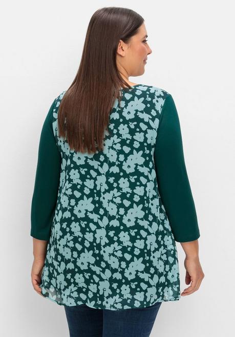 sheego 2-in-1-Blusenshirt mit bedrucktem Chiffon - tiefgrün gemustert sheego Super Rabatt