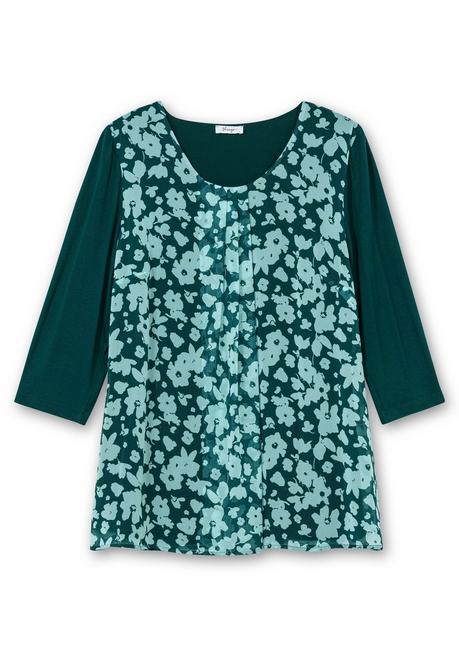 sheego 2-in-1-Blusenshirt mit bedrucktem Chiffon - tiefgrün gemustert sheego Super Rabatt
