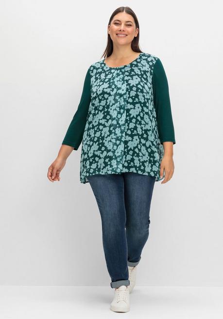 sheego 2-in-1-Blusenshirt mit bedrucktem Chiffon - tiefgrün gemustert sheego Super Rabatt