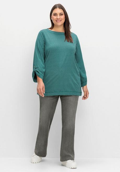 sheego 3/4-Arm-Shirt mit grafischem Minimaldruck - tiefgrün gemustert sheego Riesige Rabatte