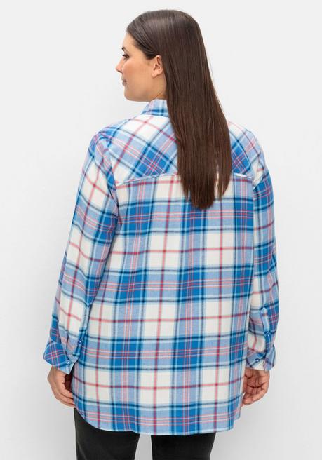 sheego Karierte Longbluse mit Krempelfunktion - offwhite kariert sheego 50% Rabatt mit kostenlosem Versand