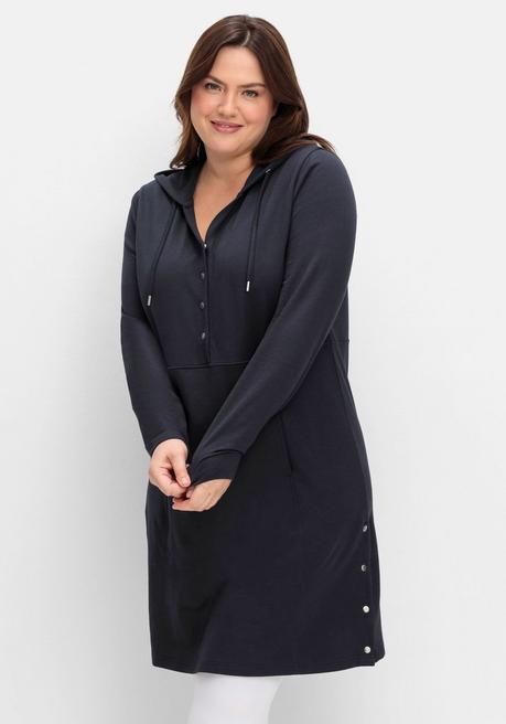 sheego Kapuzenkleid mit Seitenschlitzen und Knopfleiste - tiefblau sheego Clearance-Verkauf