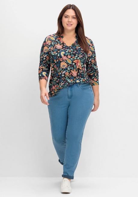 sheego by Joe Browns Langarmshirt mit Paisleyprint und Polokragen - schwarz gemustert sheego Kostenloser Versand international