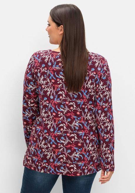 sheego Langarmshirt mit floralem Alloverdruck - weinrot gemustert sheego Fabrikladen