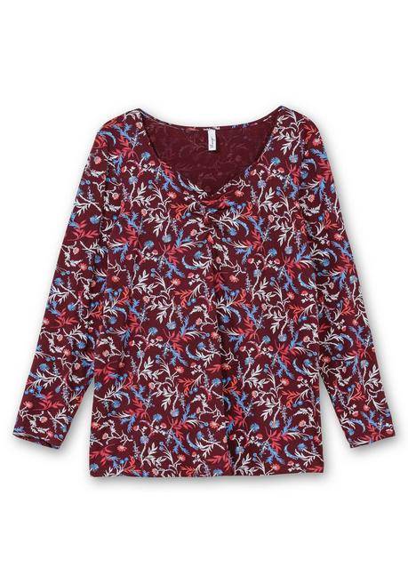 sheego Langarmshirt mit floralem Alloverdruck - weinrot gemustert sheego Fabrikladen