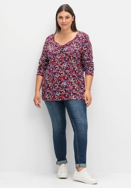 sheego Langarmshirt mit floralem Alloverdruck - weinrot gemustert sheego Fabrikladen