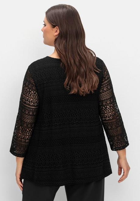 sheego Spitzenshirt in A-Linie und 3/4-Arm - schwarz sheego Speichern exportieren