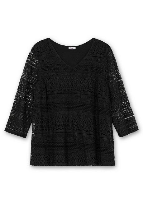 sheego Spitzenshirt in A-Linie und 3/4-Arm - schwarz sheego Speichern exportieren