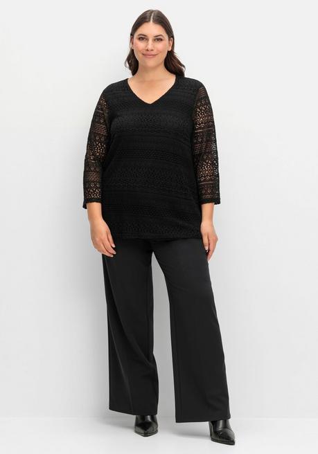 sheego Spitzenshirt in A-Linie und 3/4-Arm - schwarz sheego Speichern exportieren