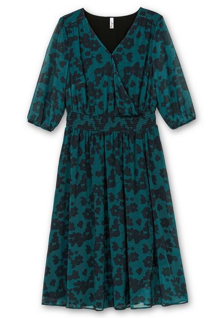 sheego Chiffonkleid in Wickeloptik, mit Alloverprint - tiefgrün gemustert sheego Im Verkauf