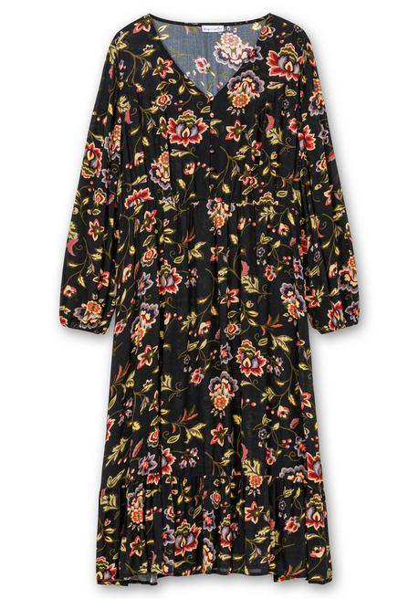 sheego by Joe Browns Midikleid mit Blumendruck und Volant am Saum - schwarz gemustert sheego zollfrei