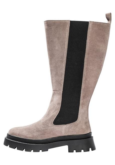 sheego Weitschaft-Lederstiefel mit Stretcheinsatz - taupe sheego Fabrik Onlineshop