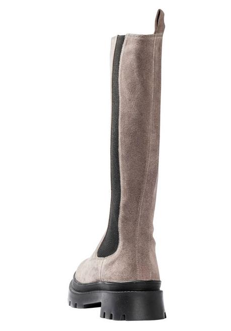 sheego Weitschaft-Lederstiefel mit Stretcheinsatz - taupe sheego Fabrik Onlineshop