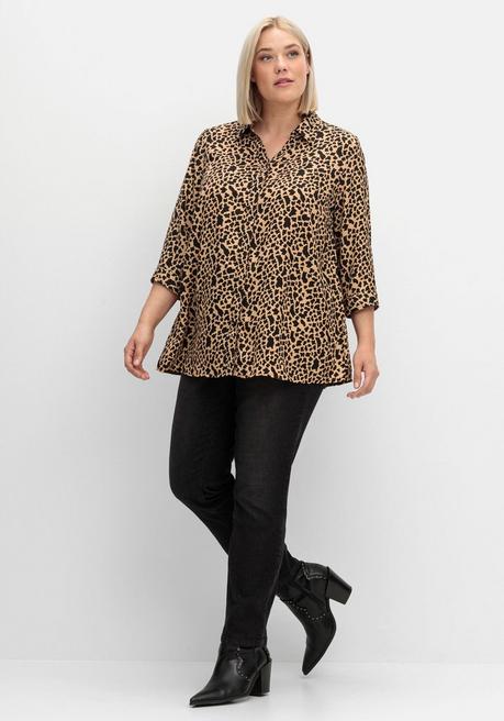 sheego Hemdbluse mit Animalprint, in leichter A-Linie - schwarz gemustert sheego Exklusivangebot
