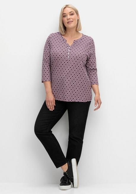 sheego 3/4-Arm-Shirt mit Retro-Alloverdruck - aubergine gemustert sheego Preisnachlass