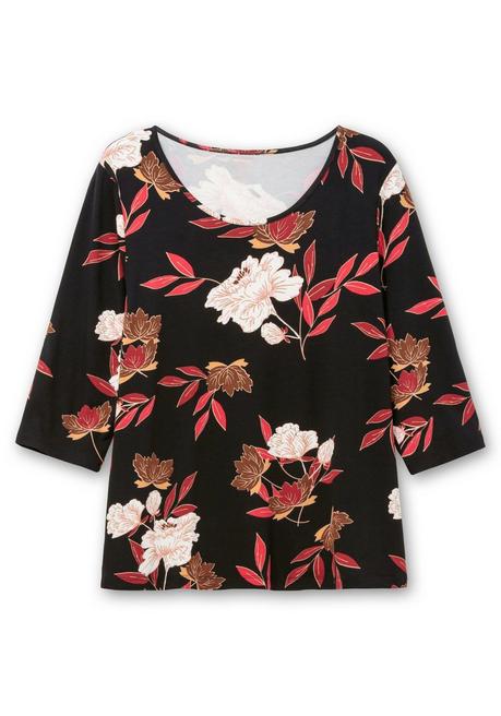 sheego 3/4-Arm-Shirt mit Blumenprint, aus Viskosejersey - rot gemustert sheego Saisonschlussverkauf