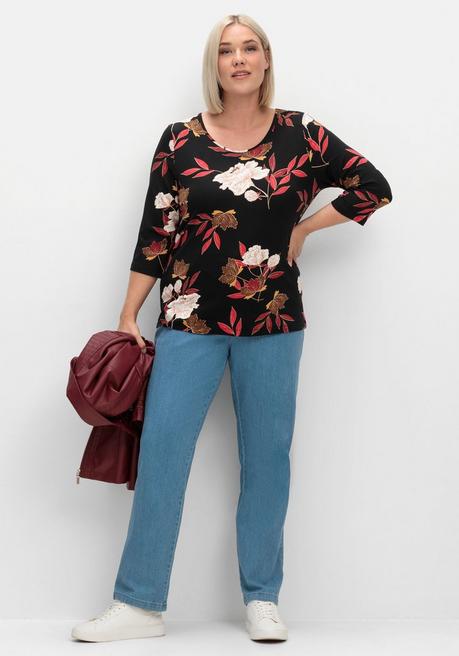 sheego 3/4-Arm-Shirt mit Blumenprint, aus Viskosejersey - rot gemustert sheego Saisonschlussverkauf