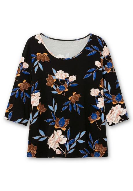 sheego 3/4-Arm-Shirt mit Blumenprint, aus Viskosejersey - blau gemustert sheego Black Friday