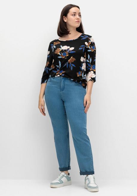 sheego 3/4-Arm-Shirt mit Blumenprint, aus Viskosejersey - blau gemustert sheego Black Friday