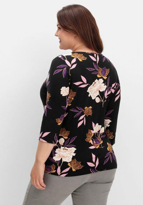 sheego 3/4-Arm-Shirt mit Blumenprint, aus Viskosejersey - dunkellila gemustert sheego Cyber Monday