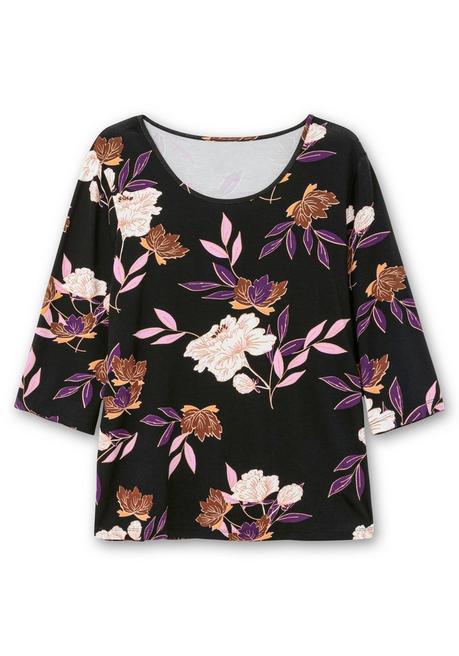 sheego 3/4-Arm-Shirt mit Blumenprint, aus Viskosejersey - dunkellila gemustert sheego Cyber Monday