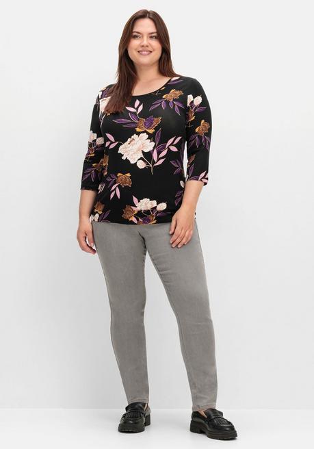 sheego 3/4-Arm-Shirt mit Blumenprint, aus Viskosejersey - dunkellila gemustert sheego Cyber Monday