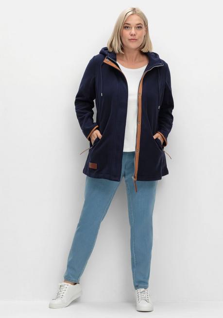 sheego Fleecejacke mit Kapuze und Kontrastdetails - marine sheego Weihnachtsangebot
