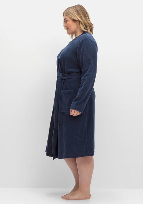sheego Bademantel mit Bindegürtel, aus leichtem Frottee - marine sheego Zeitlich begrenztes Angebot