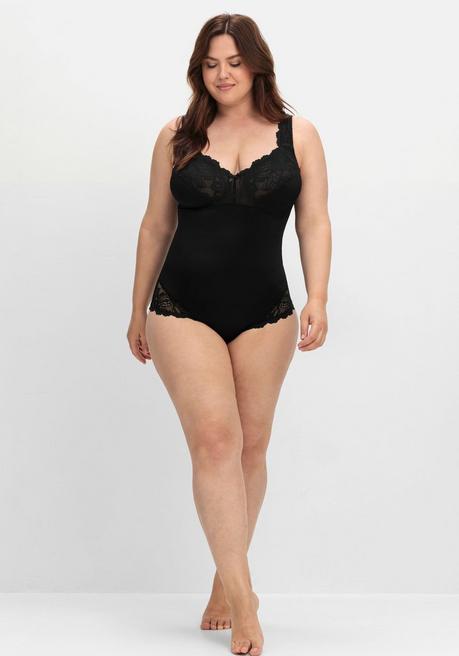 sheego Body in Satinoptik, mit Spitze - schwarz sheego Tiefpreis