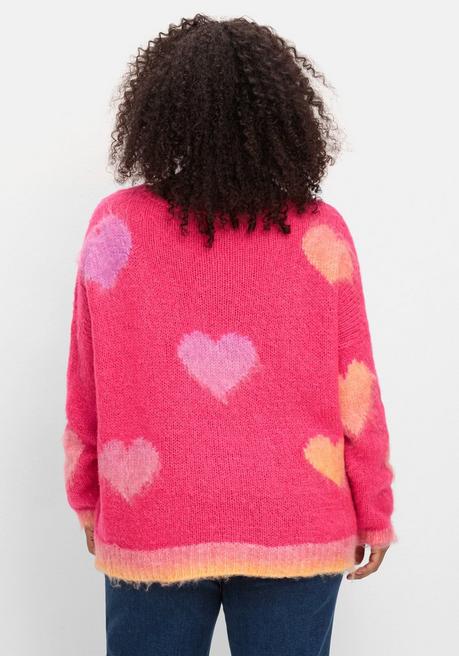 sheego loves miss goodlife Strickpullover mit Herz-Intarsien, im Oversized-Schnitt - pink gemustert sheego im Angebot