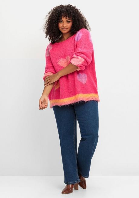sheego loves miss goodlife Strickpullover mit Herz-Intarsien, im Oversized-Schnitt - pink gemustert sheego im Angebot