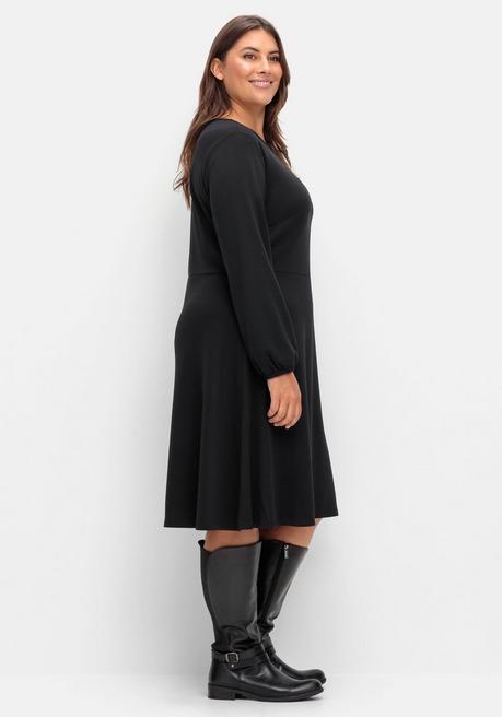 sheego Kleid aus Interlock, mit ausgestelltem Rock - schwarz sheego Schlussverkauf