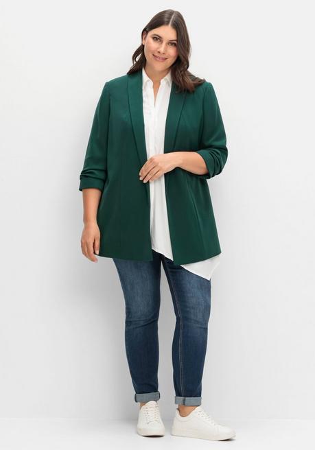 sheego Langer Blazer mit Schalkragen und gerafftem 3/4-Arm - tiefgrün sheego Limitierter Zeitrabatt