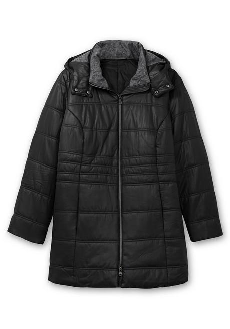 sheego Steppjacke mit Kapuze und Flanell-Details - schwarz sheego Rabatt