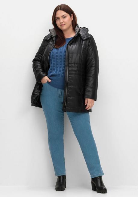 sheego Steppjacke mit Kapuze und Flanell-Details - schwarz sheego Rabatt