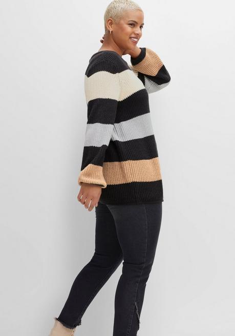 sheego Pullover mit Blockstreifen, in Perlfangstruktur - schwarz gemustert sheego Flash Sale