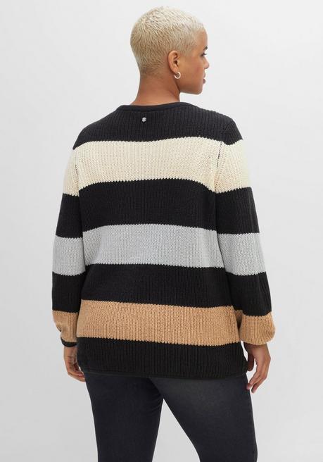 sheego Pullover mit Blockstreifen, in Perlfangstruktur - schwarz gemustert sheego Flash Sale