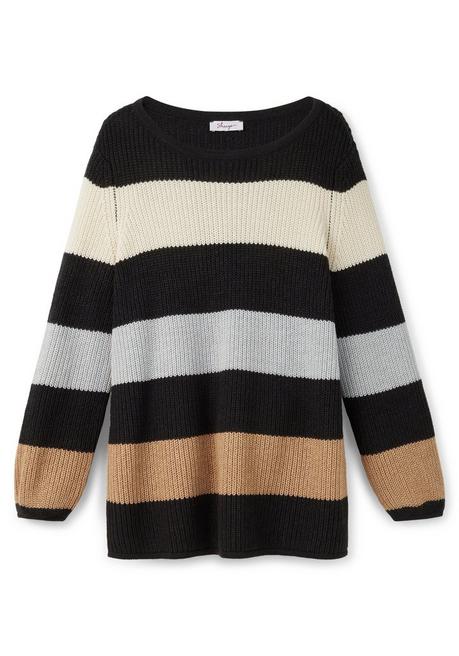sheego Pullover mit Blockstreifen, in Perlfangstruktur - schwarz gemustert sheego Flash Sale