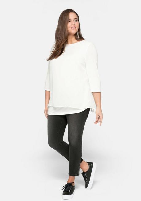 sheego Blusenshirt in leichter A-Linie mit Zipfelsaum - offwhite sheego Preisnachlass