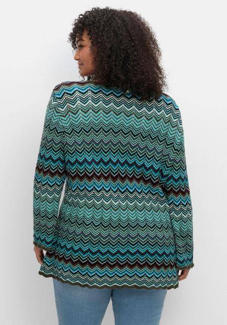 sheego Strickjacke mit Trompetenärmeln, im Zickzackmuster - dunkeloliv gemustert sheego Osterangebot