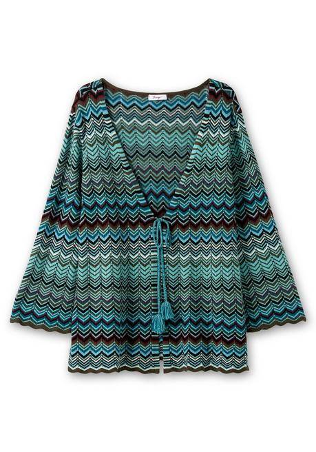 sheego Strickjacke mit Trompetenärmeln, im Zickzackmuster - dunkeloliv gemustert sheego Osterangebot
