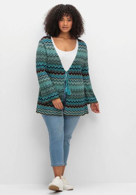 sheego Strickjacke mit Trompetenärmeln, im Zickzackmuster - dunkeloliv gemustert sheego Osterangebot