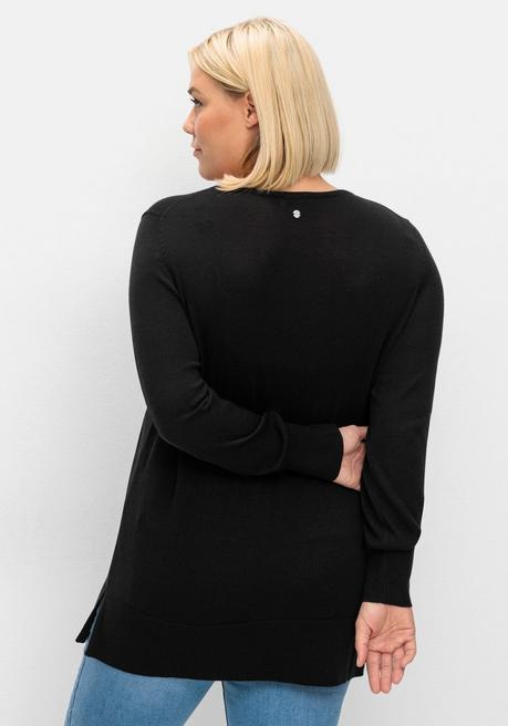 sheego Pullover aus leichtem Strick, mit V-Ausschnitt - schwarz sheego Muttertagsangebot